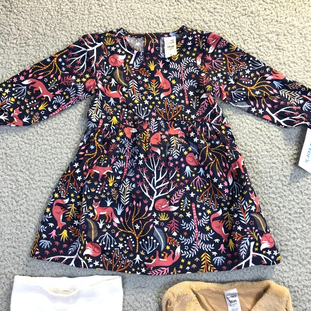 Carters Baby Girls Outfits 18M NWT Lot of 2 - 3 pc. Floral set and Animal set.